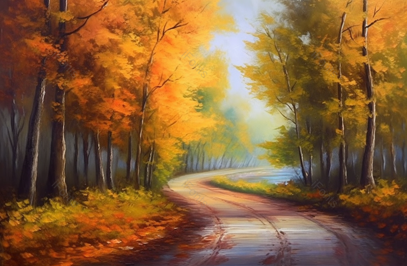 森林内的秋季道路风景,插画/手绘图,插画/手绘图库,插画/手绘图下载,插画/手绘
